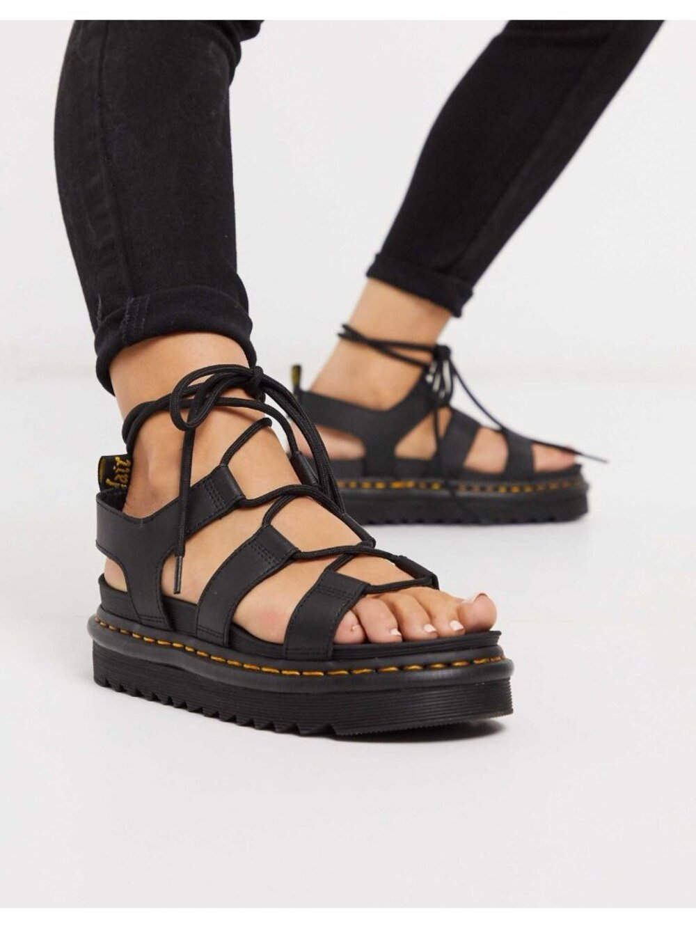 Dr Martens Nartilla Black Hydro Leather Gladiator Sandals Womens Size 8 EU 39